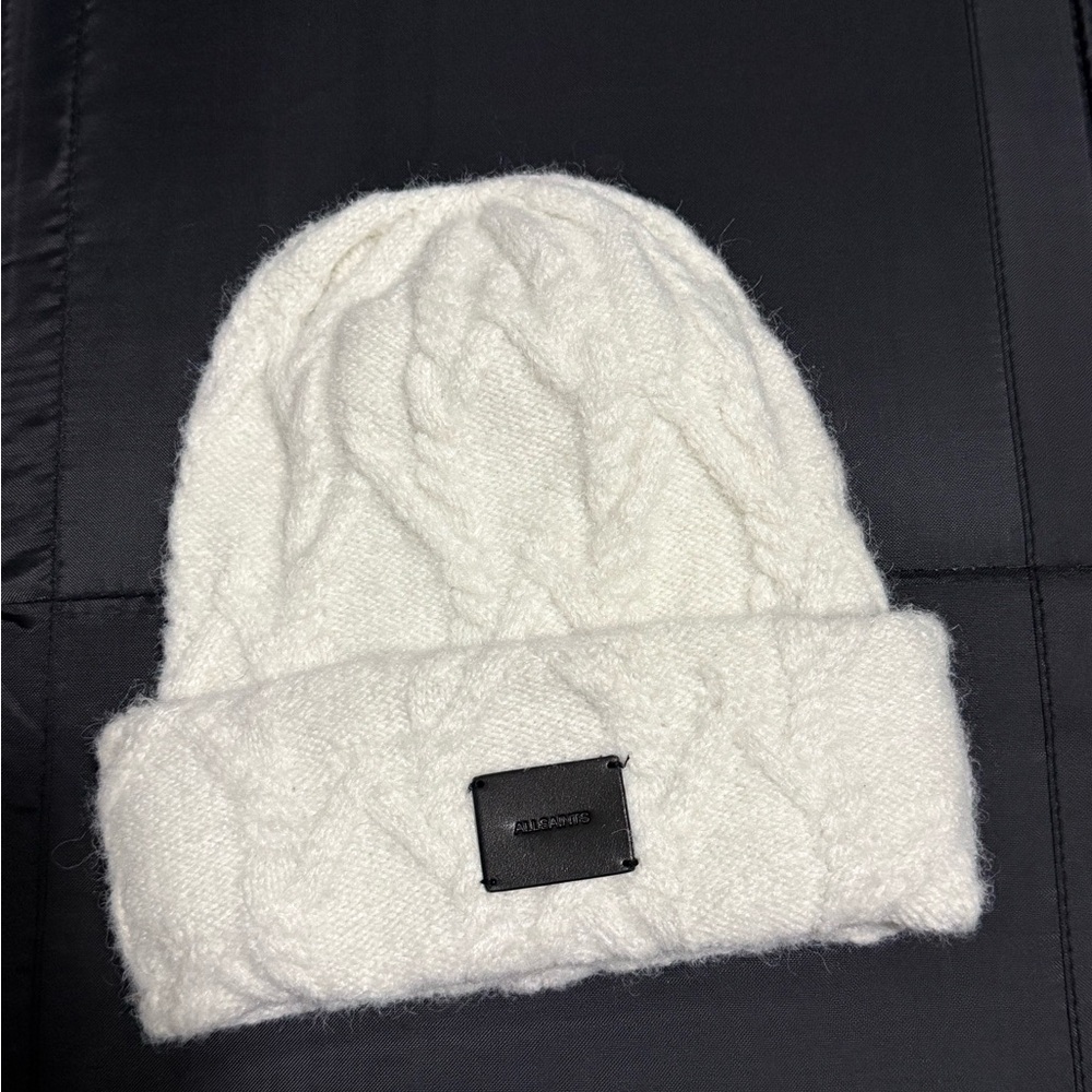 All Saints Ivory Cable Knit Beanie
